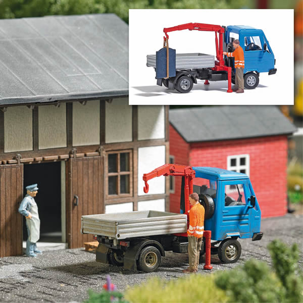 Busch 7906 HO Scale Multicar Pickup with Crane and Figure - Action Set