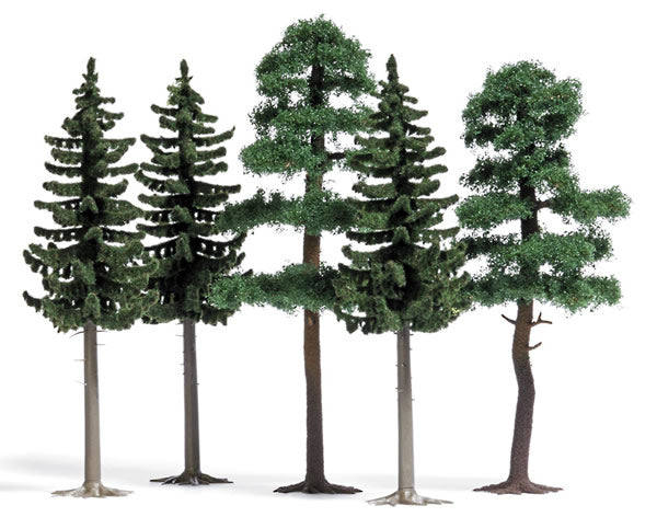 Busch 6149 HO Scale Spruce & Fir Tree Set -- 3 Spruce 5-1/8" 13cm Tall & 2 Firs 5-11/16" 14.5cm Tall