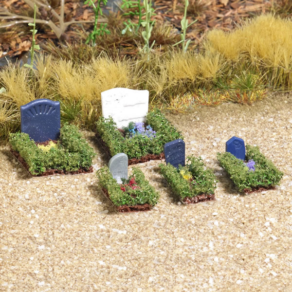 Busch 7686 HO Scale Complete Miniature Scene -- Graves Surrounded by Boxwood Hedges pkg(5)