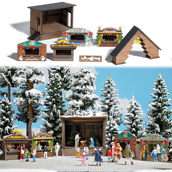 Busch 1183 HO Scale Romantic Christmas Market -- Kit