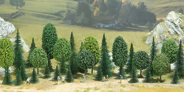 Busch 6490 A Scale Mixed Forest Trees pkg(35) -- 10 Deciduous: 1-31/32 to 3-15/16"; 25 Pine: 1-31/32 to 4-5/16"