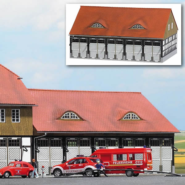 Busch 1451 HO Scale Schwenningen Firehouse Garage - Kit -- 7-1/2 x 4-7/8 x 3-13/16" 19 x 12.3 x 9.7cm