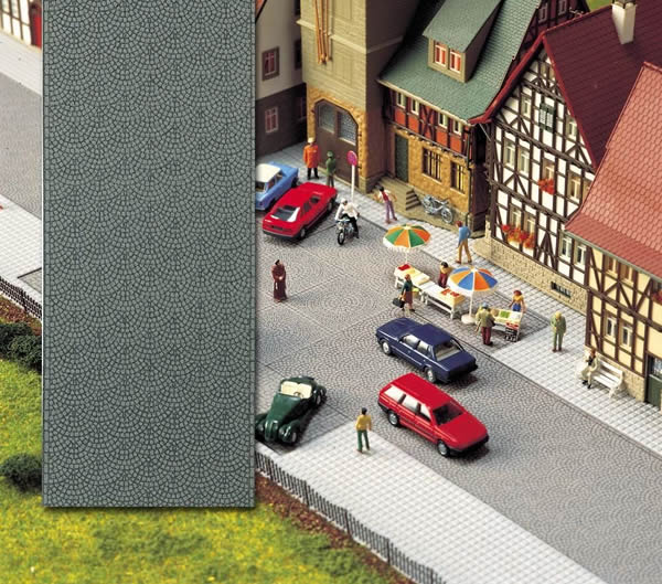 Busch 8131 N Scale Old Town Cobblestone Flexible Self-Adhesive Roadway -- Fan Pattern 78-3/4 x 1-9/16" 2m x 4cm