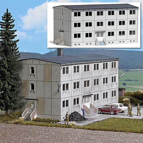 Busch 9607 HO Scale Concrete Barracks/Apartments -- Kit - 8-3/8 x 4-7/8 x 4-1/4"  21.2 x 12.3 x 10.7cm