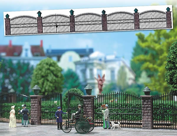 Busch 6016 HO Scale Wrought Iron Fence w/Brick Posts -- 25-1/2" 65cm