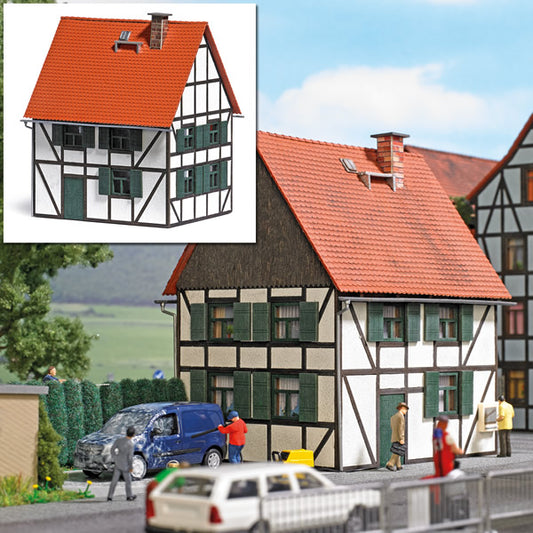 Busch 1666 HO Scale Half-Timber House -- Laser-Cut Kit - 3-11/16 x 3-3/16 x 4-3/8"  9.3 x 8.1 x 11.1cm