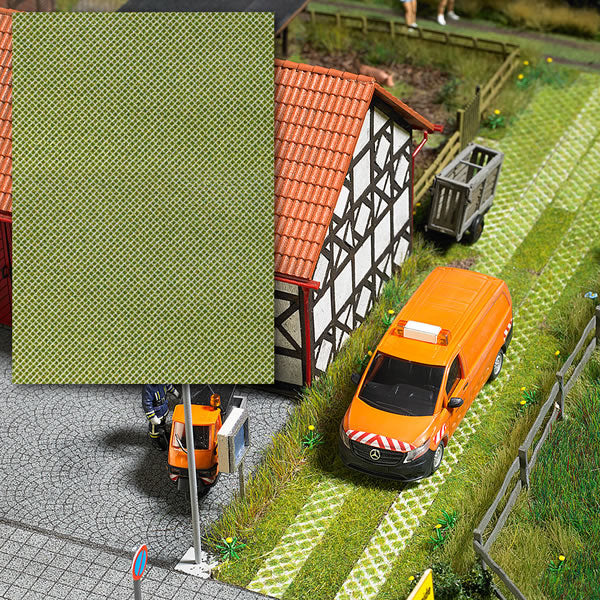 Busch 7430 HO Scale Paving Block Panel w/Grass Openings -- 7-7/8 x 5-11/16" 20 x 14.5cm Sheet