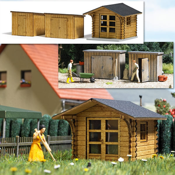 Busch 1529 HO Scale Wood Garden Shed & 2 Tool Sheds -- Laser-Cut Kits