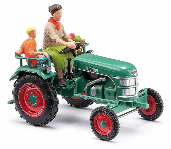 Busch 40071 HO Scale 1953 Kramer KL 11 Farm Tractor with Figures - Assembled -- Green, Red