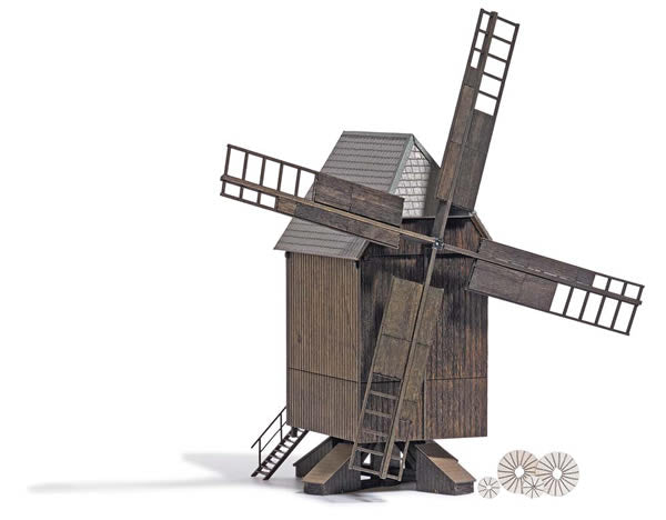 Busch 1575 HO Scale Wood Windmill -- Laser-Cut Wood Kit - 3-3/8 x 2-3/8 x 5-5/16" 8.5 x 6 x 13.5cm
