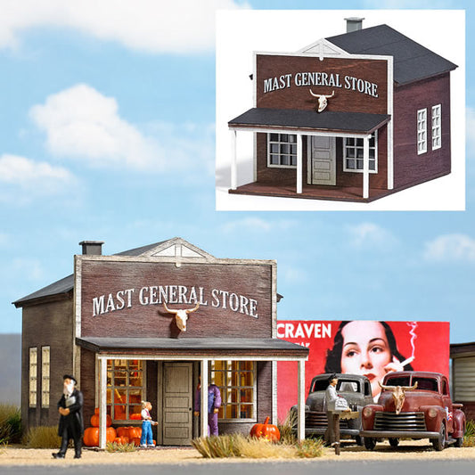 Busch 9725 HO Scale False-Front Wood General Store -- Laser-Cut Wood Kit - 3-1/2 x 2-9/16 x 2-1/2" 8.8 x 6.5 x 6.3cm