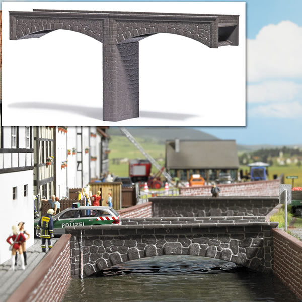 Busch 7019 HO Scale Arched Stone Bridge -- Kit - Largest Possible Construction Size: 23.9 x 4.7 x 11cm