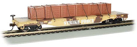 Bachmann 18934 HO Scale 52' Flatcar with Crate Load - Ready to Run - Silver Series(R) -- Strike Force (Desert Camouflage)