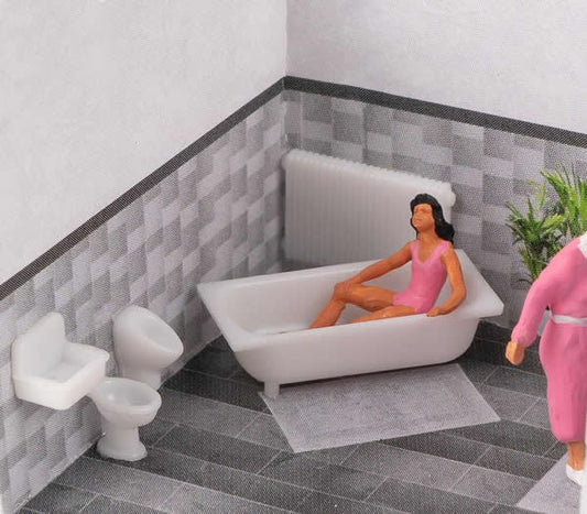 Faller 180993 HO Scale Bathroom Interior Tiles and Fixtures Set -- Printed Tile, Molded Fixtures