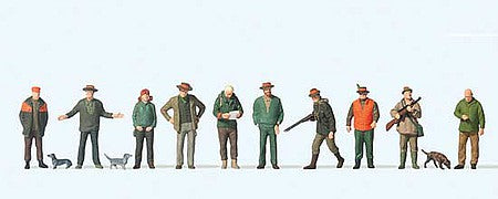 Preiser 10803 HO Scale Hunters and Helpers -- 10 People, 3 Dogs