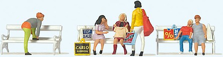 Preiser 10738 HO Scale Shopping People on Park Bench -- pkg(6)