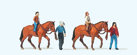 Preiser 10794 HO Scale Horse Riding Lessons -- 2 Each: Riders, Trainers, Horses