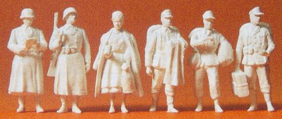 Preiser 72521 26299 Scale 1/72 Military - Former German Army WWII - Unpainted Figures -- Home on Leave pkg(6)