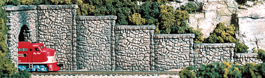 Woodland Scenics 1161 N Scale Retaining Walls pkg(6; Unpainted Hydrocal(R) Castings) -- Random Stone