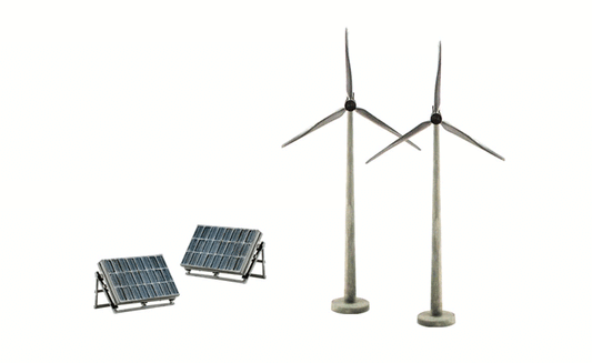 Woodland Scenics 4448 All Scale Alternative Energy - Scene-A-Rama(R) -- 2-Each: Wind Turbines & Solar Panels