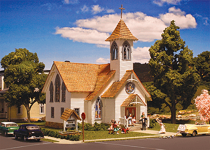 Woodland Scenics 5041 HO Scale Community Church - Built & Ready Landmark Structures(R) -- Assembled - 5-1/4 x 6-13/16 x 7 3/8" 13.3 x 17.3 x 18.7cm