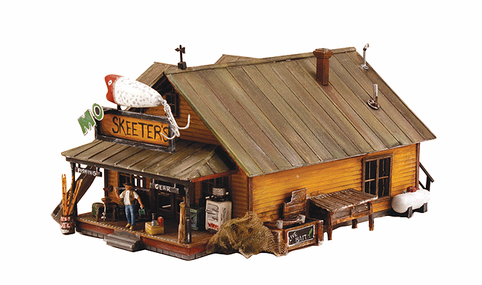 Woodland Scenics 5047 HO Scale Mo Skeeters Bait & Tackle - Built-&-Ready(R) Landmark Structures(R) -- Assembled - 3-11/16 x 5-1/4" 9.4 x 13.3cm