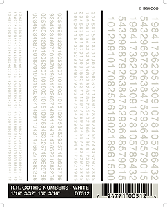 Woodland Scenics 512 All Scale Dry Transfer Alphabet & Number Sets -- Railroad Gothic Type Face - Numbers Only (white)