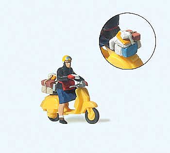 Preiser 28249 HO Scale Post Woman - Mail Carrier on Scooter Individual Figure