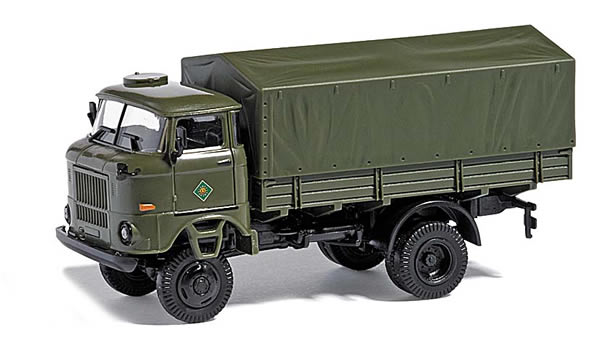 Busch 95122 HO Scale IFA W50 LA PV Truck w/Low-Side Bed & Personnel Tarp Cover - Assembled -- Volkspolizei (green, German Lettering)