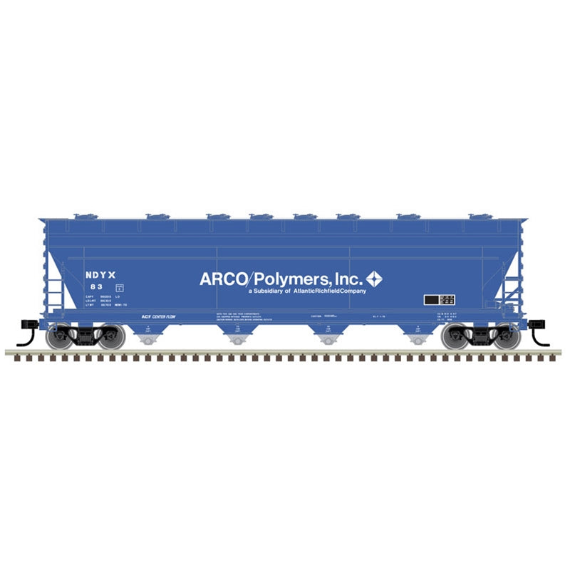Atlas Model Railroad 20006381 HO Scale ACF 5250 Covered Hopper - Ready to Run - Master(R) Plus -- Arco Polymers NDYX 92 (blue, white)