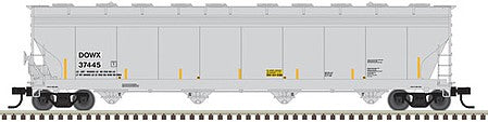 Atlas Model Railroad 20006736 HO Scale ACF 5701 Centerflow Plastics Hopper - Ready to Run - Master(R) -- Dow Chemical DOWX 37445 (2016 repaint, gray)