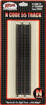 Atlas Model Railroad 2002 N Scale Code 55 Straight Track - Nickel-Silver Rail, Brown Ties -- 6" 15.2cm pkg(6)