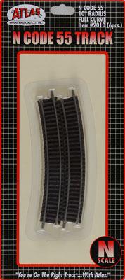 Atlas Model Railroad 2010 N Scale Code 55 Track w/Nickel-Silver Rail & Brown Ties -- 10" Radius Full Curve pkg(6)