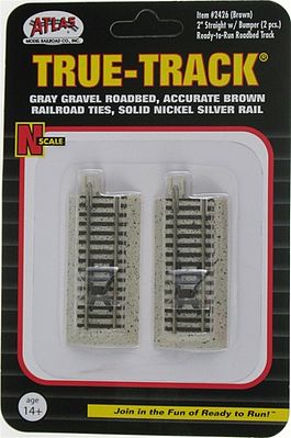 Atlas Model Railroad 2426 N Scale N Code 65 True-Track(R) -- 2" Straight w/Brown Track Bumper