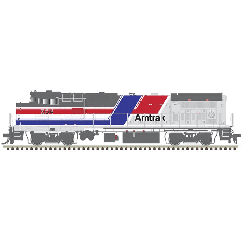 Atlas Model Railroad 40005145 N Scale GE Dash 8-40BHW with Deck Ditch Lights - Standard DC - Master(R) -- Amtrak 504 (Hockey Stick, red, blue, silver)