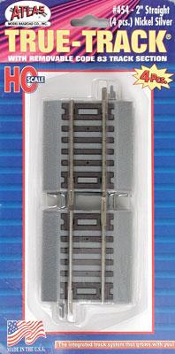 Atlas Model Railroad 454 HO Scale True-Track(R) Code 83 Track & Roadbed System -- Straight Section - 2" 5.1cm pkg(4)