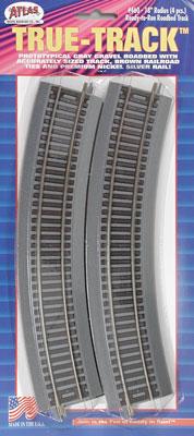 Atlas Model Railroad 460 HO Scale True-Track(R) Code 83 Track & Roadbed System -- 18" Radius Curve Sections pkg(4)