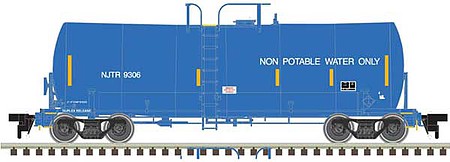 Atlas Model Railroad 50004100 N Scale Trinity 17,600-Gallon Corn Syrup Tank Car - Ready to Run -- New Jersey Transit #9307 (blue, Yellow Conspicuity Markings; Water Service)