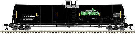 Atlas Model Railroad 50004375 N Scale Trinity 25,500-Gallon Tank Car - Ready to Run - Master(R) -- Lake Erie Biofuels TILX #252113 (black, green; Yellow Conspicuity Marks)