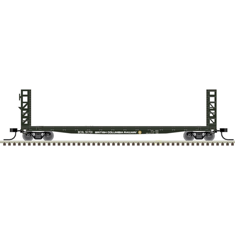 Atlas Model Railroad 50005788 N Scale GSI-GSC 48' Bulkhead Flatcar - Ready to Run - Master(R) -- British Columbia Railway 51738 (green, white)