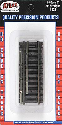 Atlas Model Railroad 522 HO Scale Code 83 Straight Snap-Track(R) -- 3" 7.6cm pkg(4)