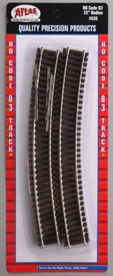 Atlas Model Railroad 535 HO Scale Code 83 Curved Snap Track -- 22" Radius pkg(6)