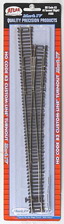 Atlas Model Railroad 566 HO Scale Code 83 Custom-Line(R) Mark IV Turnout w/Nickel-Silver Rail & Brown Ties -- #8 Right Hand