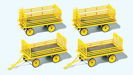 Preiser 17127 HO Scale Baggage Trailer for Electric Baggage Cart - Kit -- German Post (Era III, yellow) pkg(4)