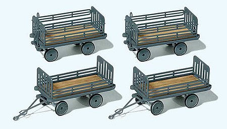 Preiser 17129 HO Scale Baggage Trailer for Electric Baggage Cart - Kit -- German Federal Railroad DB (Era III, gray) pkg(4)