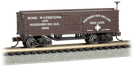 Bachmann 15658 N Scale Old-Time Wood Boxcar - Ready to Run -- Rome, Watertown and Ogdensburg