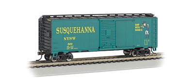Bachmann 17058 N Scale AAR 40' Steel Boxcar - Ready to Run - Silver Series(R) -- New York, Susquehanna & Western (green, black, yellow, "Suzy Q" Logo)