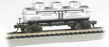 Bachmann 17153 N Scale 3-Dome Tank Car - Ready to Run -- Northern California Wineries (silver)