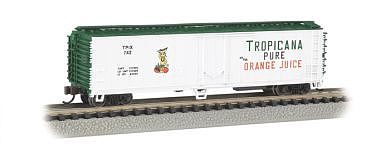 Bachmann 17954 N Scale ACF 50' Steel Mechanical Reefer (2012 Version) - Ready to Run -- Tropicana Orange Juice (white, green, orange, Girl Logo)