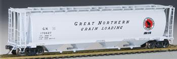 Bachmann 19111 HO Scale Canadian Cylindrical 4-Bay Grain Hopper - Ready to Run - Silver Series(R) -- Great Northern (gray, black, red, Large Grain Loading Lettering)